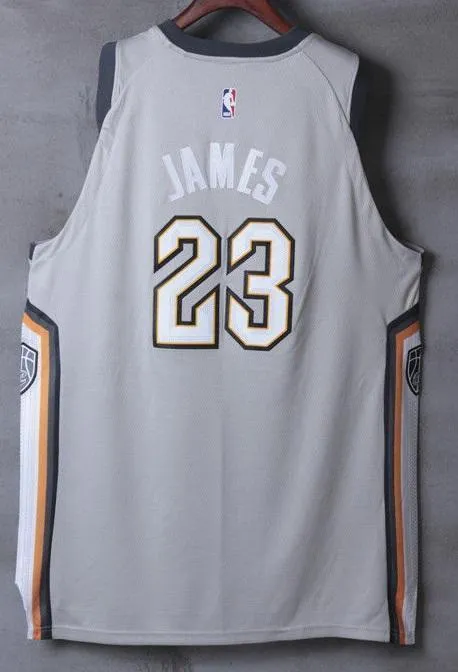 Men 23 Lebron James the Land Jersey Gray Cleveland Cavaliers City Player