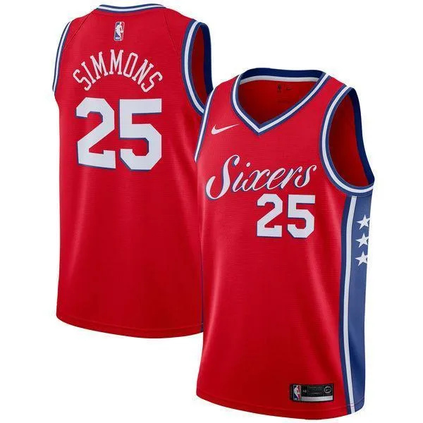 Men 25 Ben Simmons 76ers Jersey Red City Edition Philadelphia 76ers Jersey