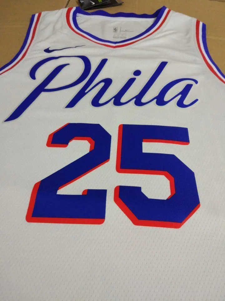 Men 25 Ben Simmons Jersey White Philadelphia 76ers Jersey Special
