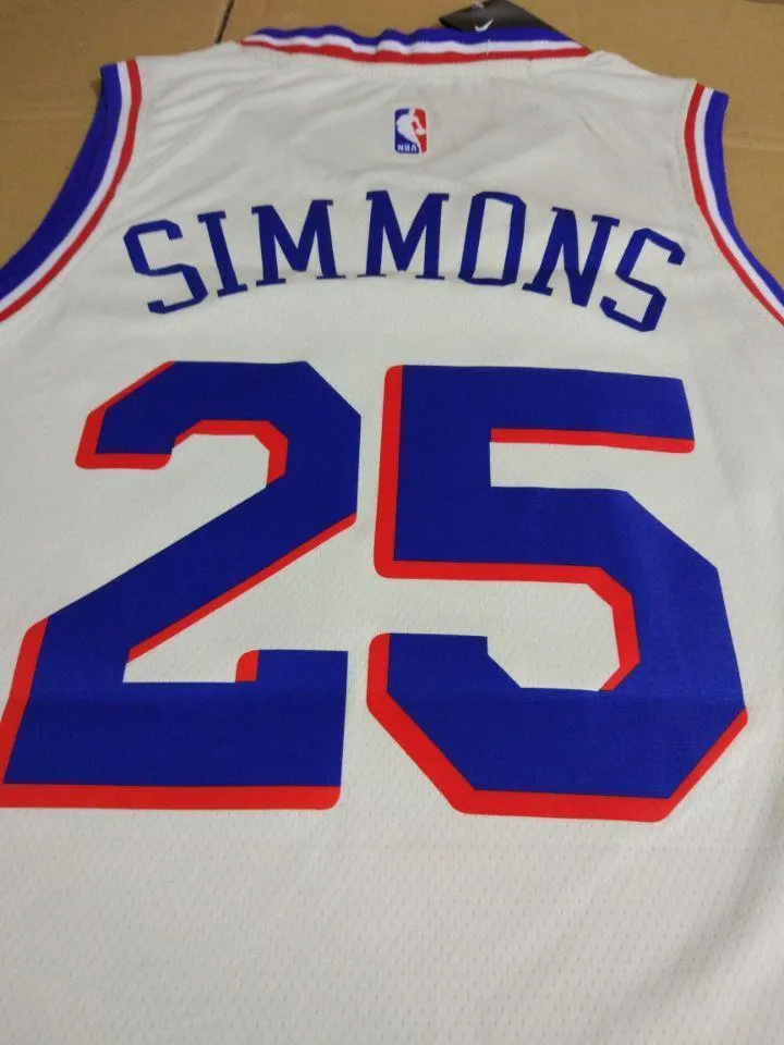 Men 25 Ben Simmons Jersey White Philadelphia 76ers Jersey Special