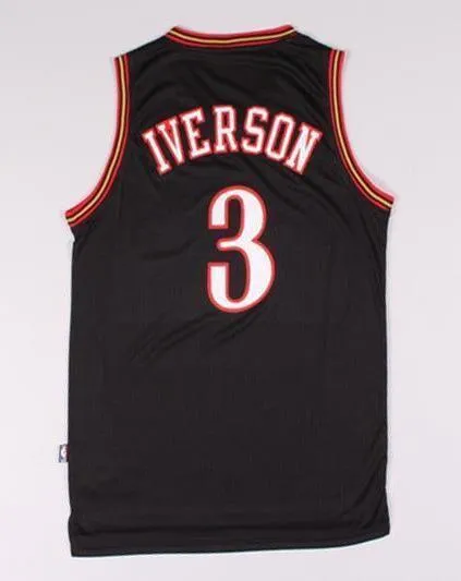 Men 3 Allen Iverson Jersey Black Philadelphia 76ers Jersey Swingman