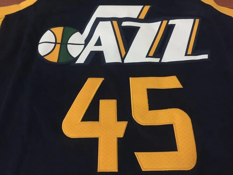 Men 45 Donovan Mitchell Jersey Black Blue Utah Jazz Fanatics Swingman