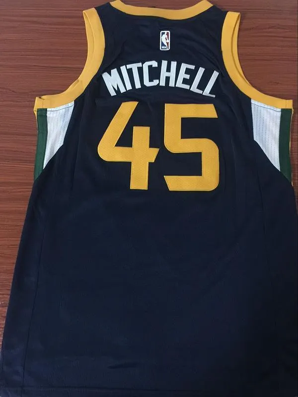 Men 45 Donovan Mitchell Jersey Black Blue Utah Jazz Fanatics Swingman