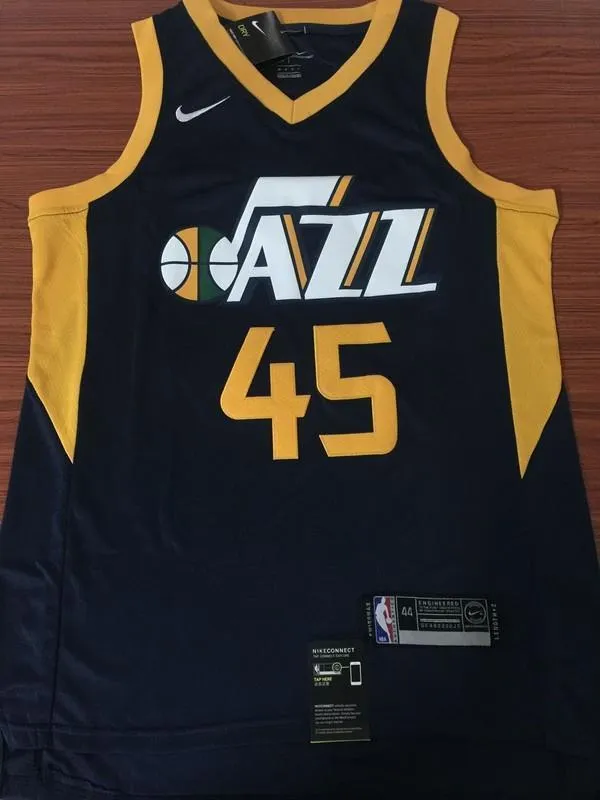 Men 45 Donovan Mitchell Jersey Black Blue Utah Jazz Fanatics Swingman