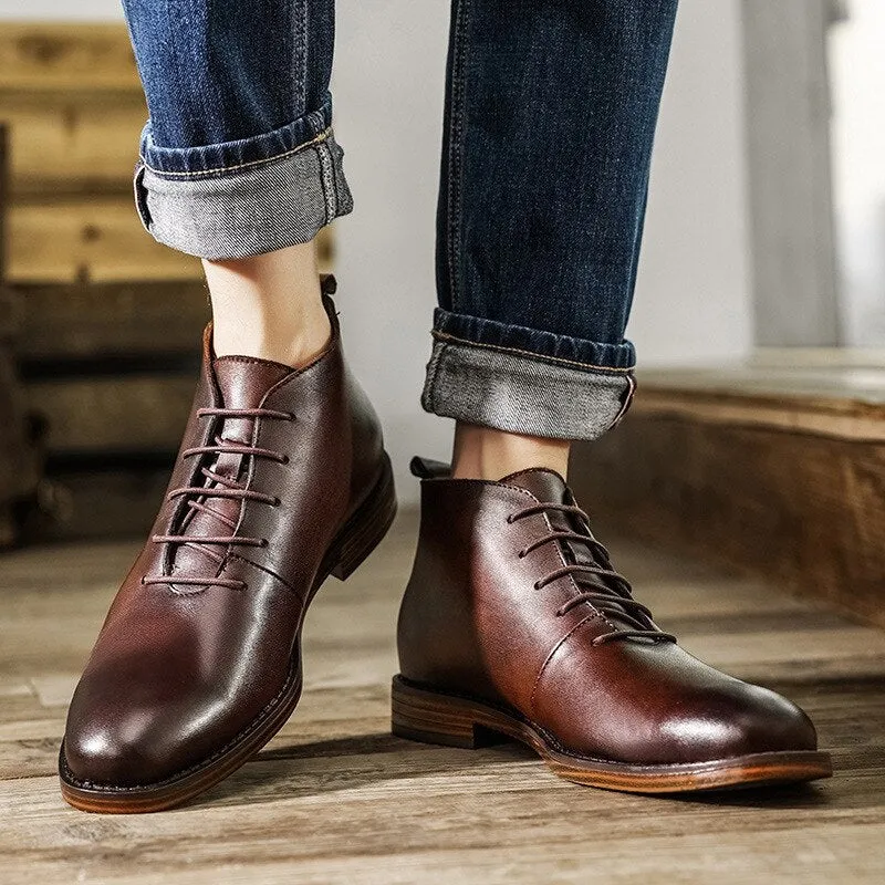 Men British Style Retro Lace Up Ankle Boots