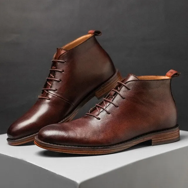 Men British Style Retro Lace Up Ankle Boots