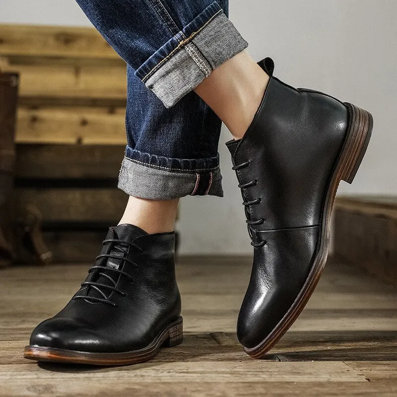 Men British Style Retro Lace Up Ankle Boots
