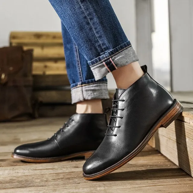 Men British Style Retro Lace Up Ankle Boots