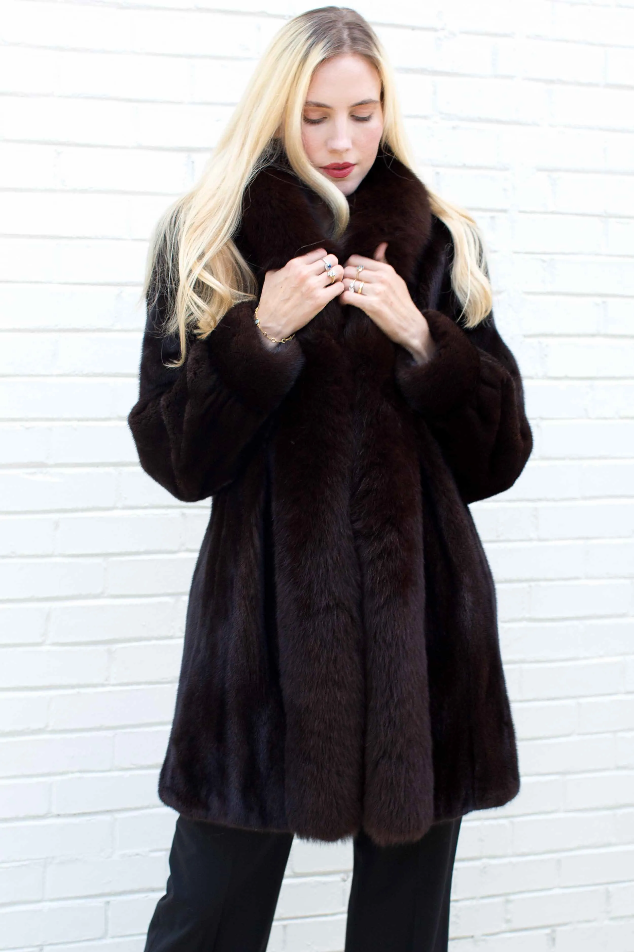 Mink Fur Stroller with Fox Fur Tuxedo & Bracelet Cuffs