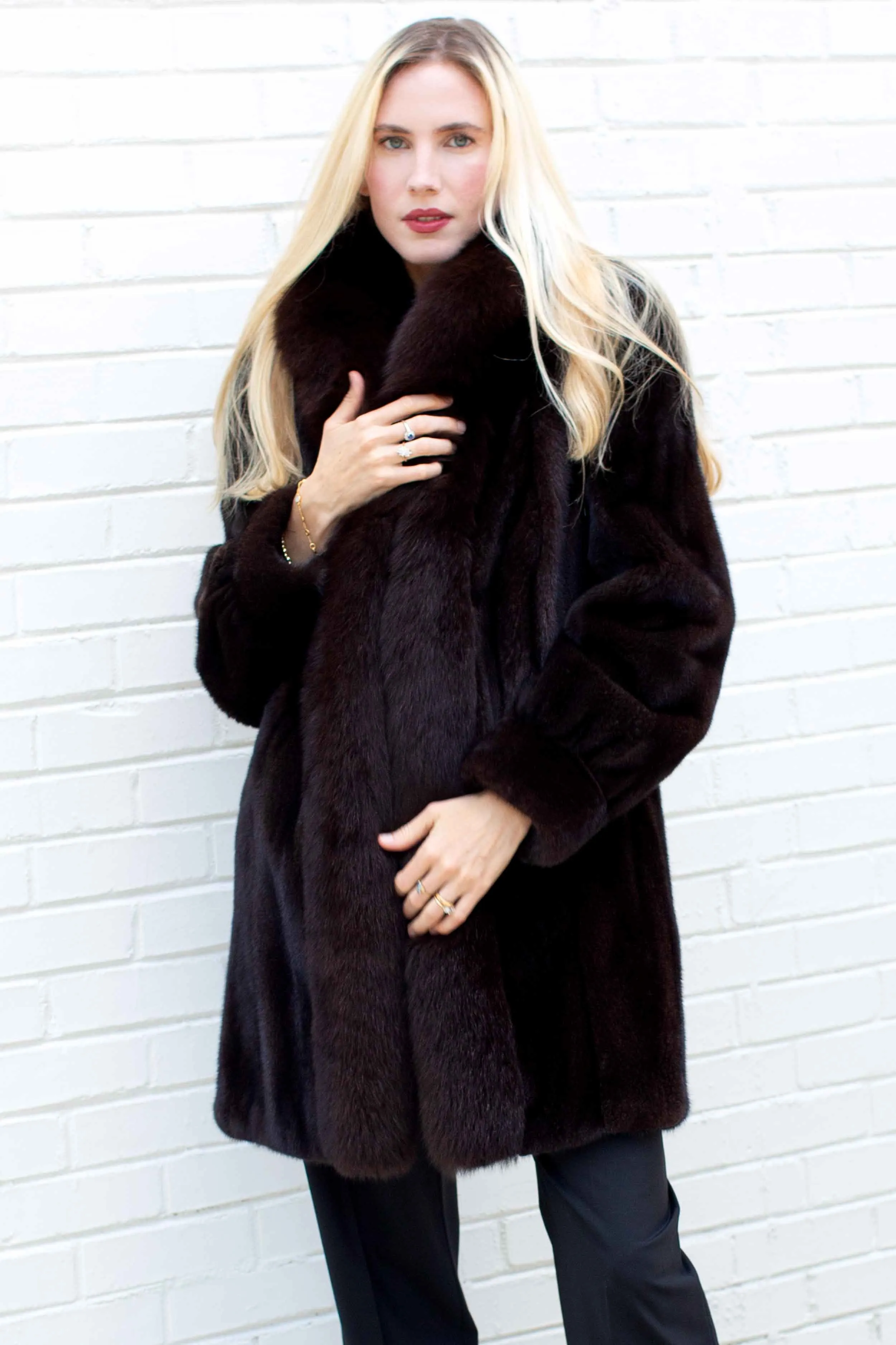 Mink Fur Stroller with Fox Fur Tuxedo & Bracelet Cuffs