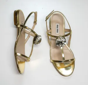 Miu Miu Women's Gold Jewel Flat Sandal 5X947