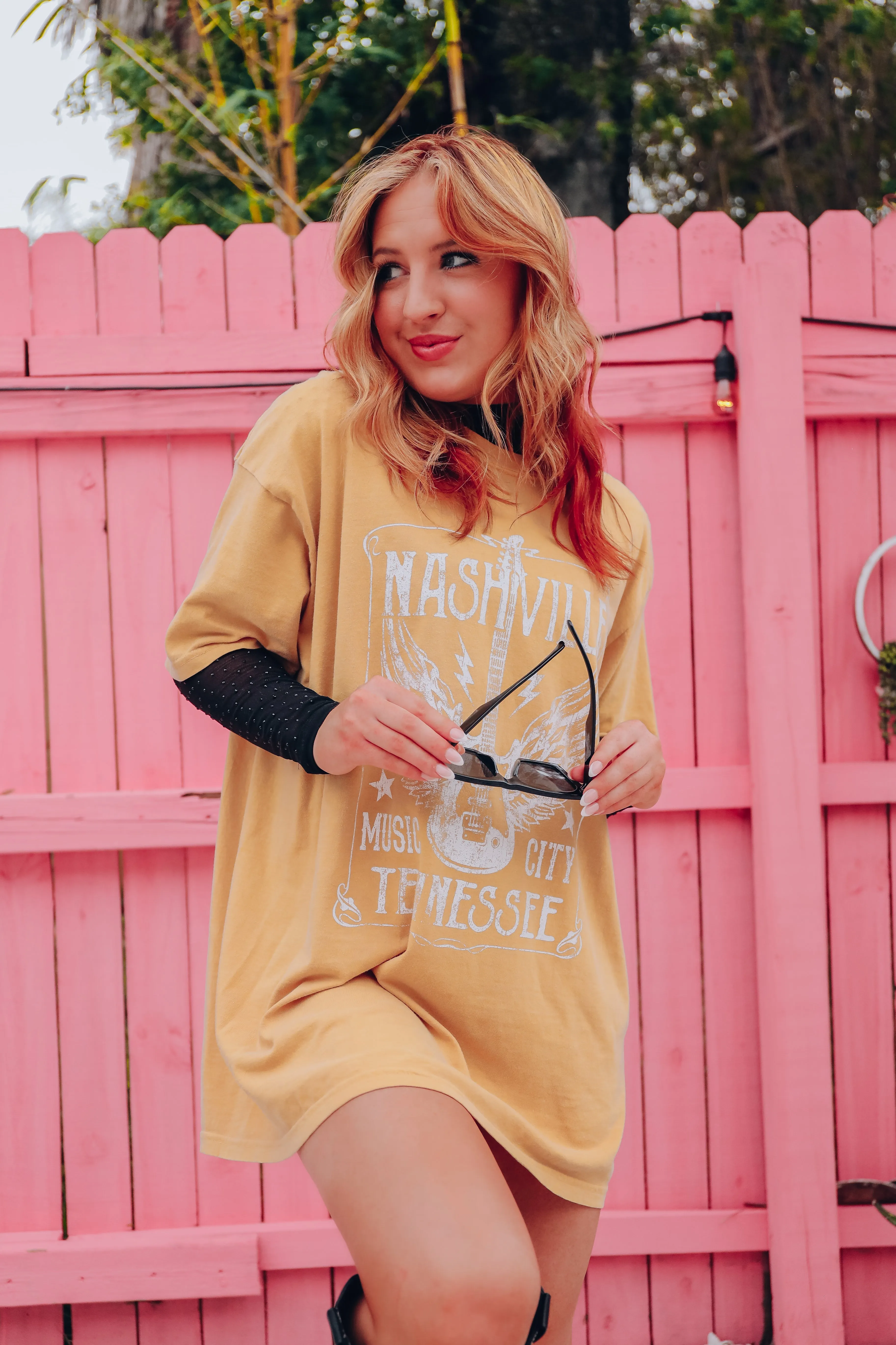 Nashville Music City Graphic Tee - Mustard