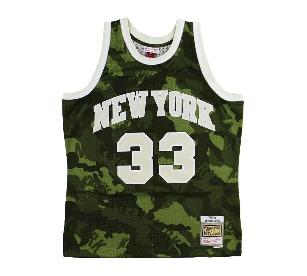 Patrick Ewing Signed New York Knicks Mitchell & Ness Swingman Green Camo Jersey