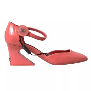Peach Leather Ankle Strap Heels Sandals Shoes