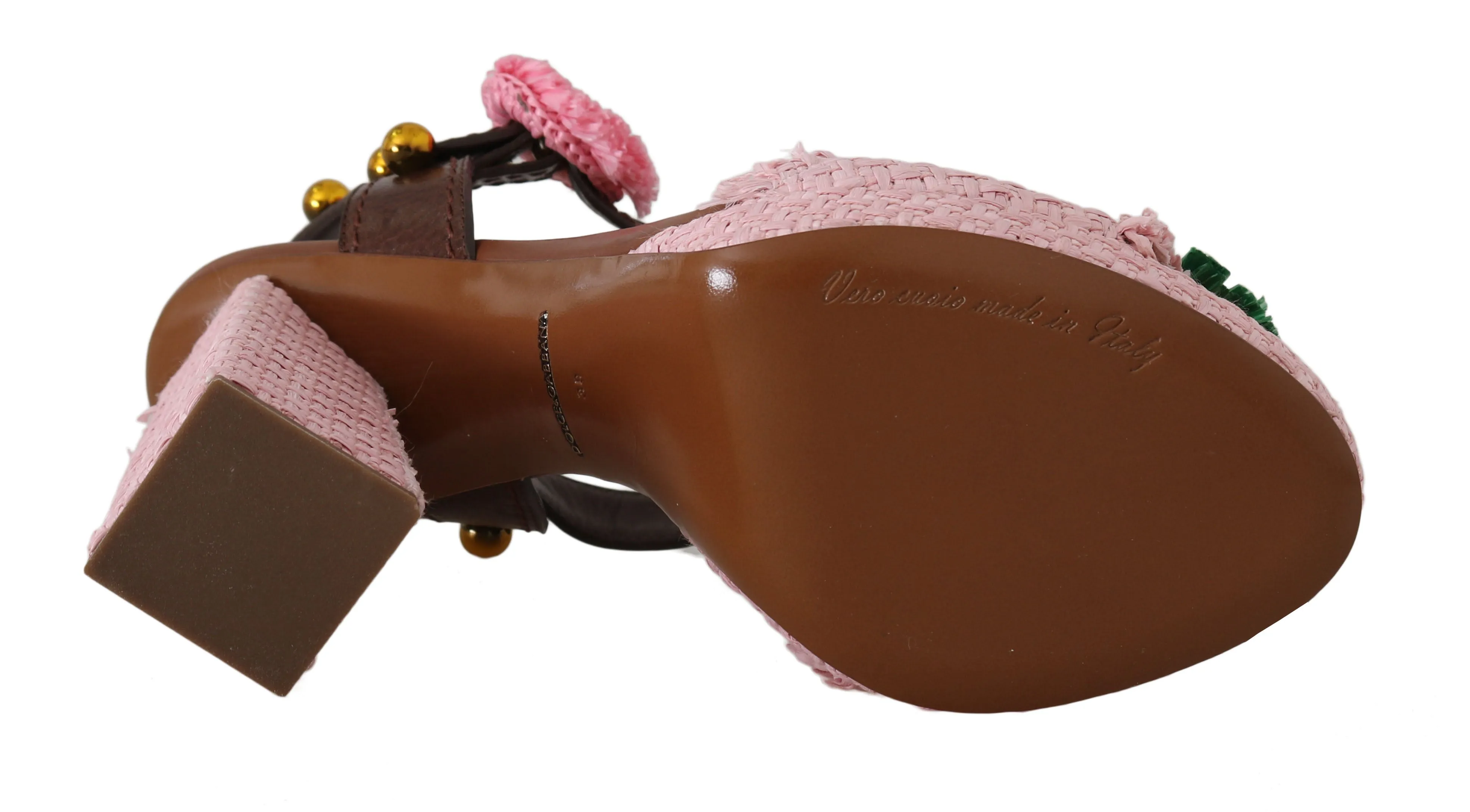 Pink Raffia Crystal Leather Sandals