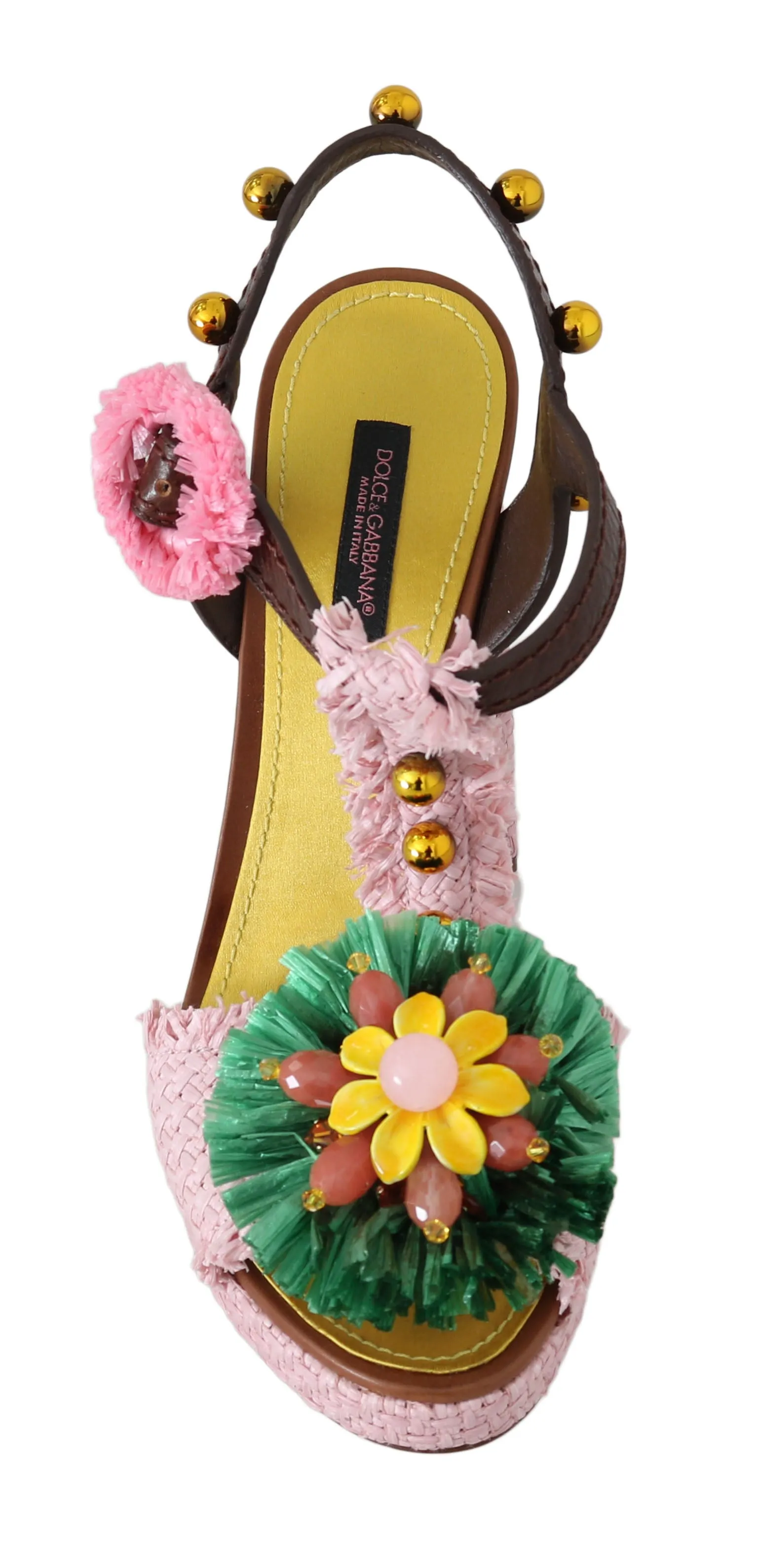 Pink Raffia Crystal Leather Sandals