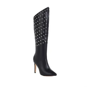 Pointed Toe Knee High Boots Punk Rivets Motorcycle Boots