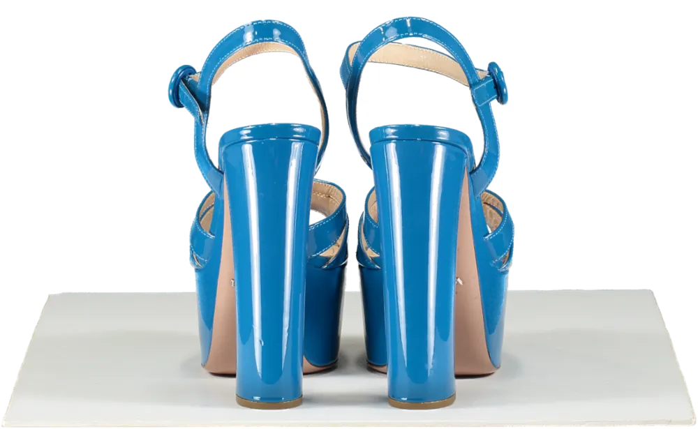 Prada Blue Patent Platform Leather Sandals UK 5.5 EU 38.5 👠