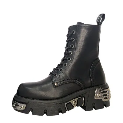 Punk Style Platform Women Ankle Boots Metal Decor Black BIG size