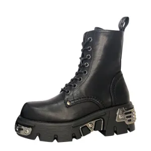 Punk Style Platform Women Ankle Boots Metal Decor Black BIG size