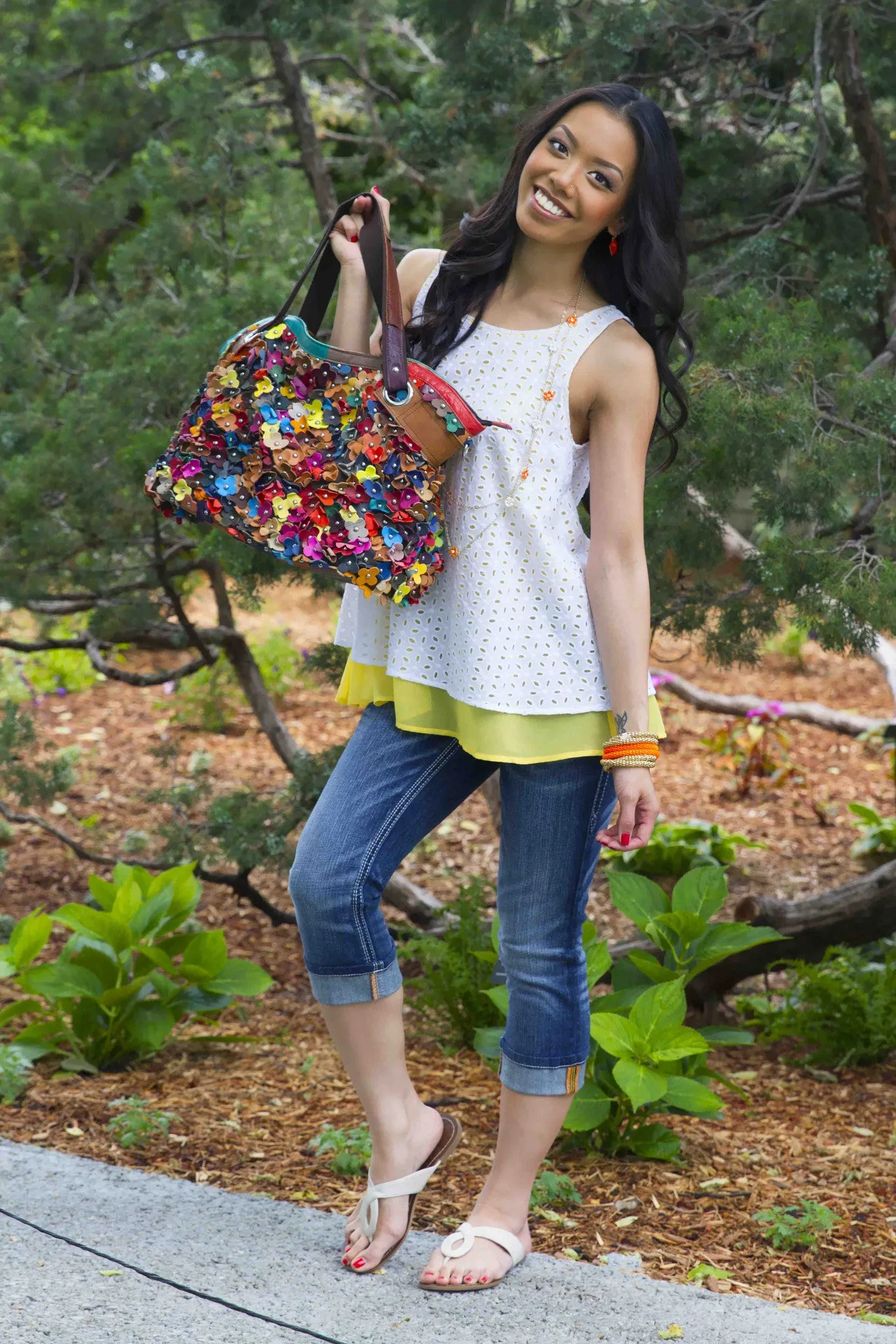 Ryu | Ivory/Yellow Crochet Overlay Sleeveless Blouse