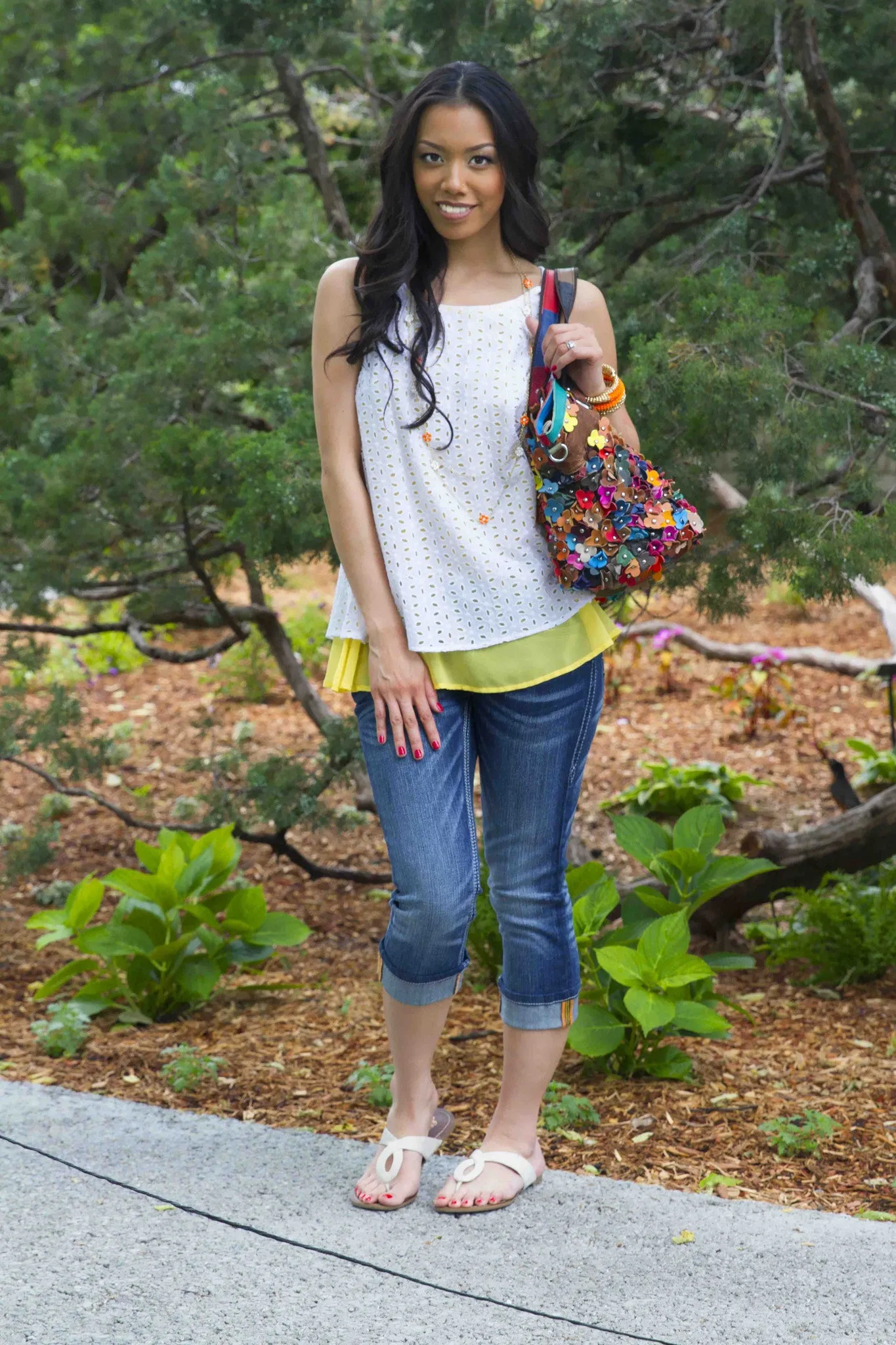 Ryu | Ivory/Yellow Crochet Overlay Sleeveless Blouse