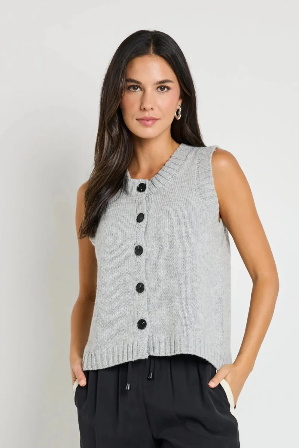 Stamp Grey Marle Crewneck Knit Vest Top - Grey Marle