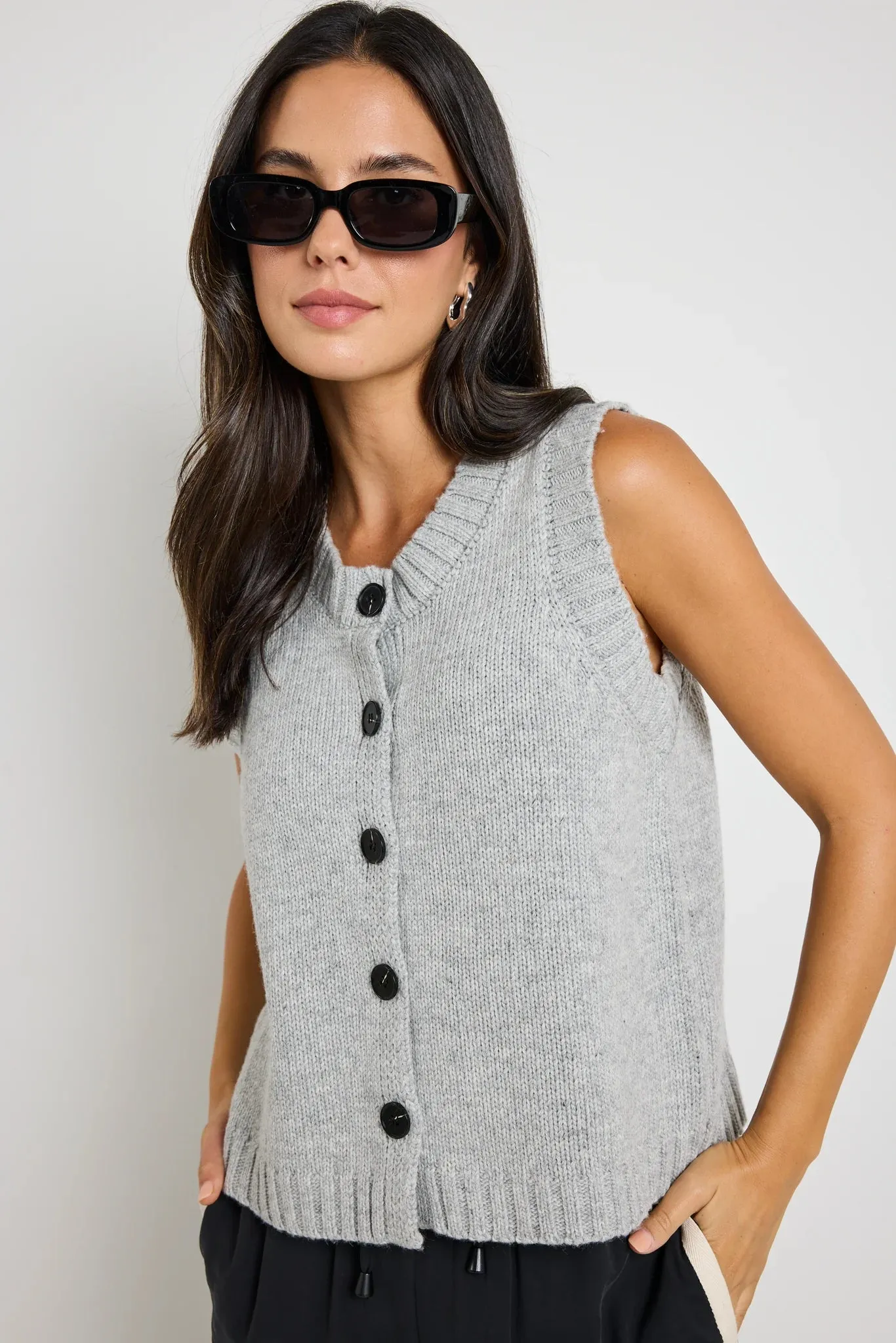 Stamp Grey Marle Crewneck Knit Vest Top - Grey Marle