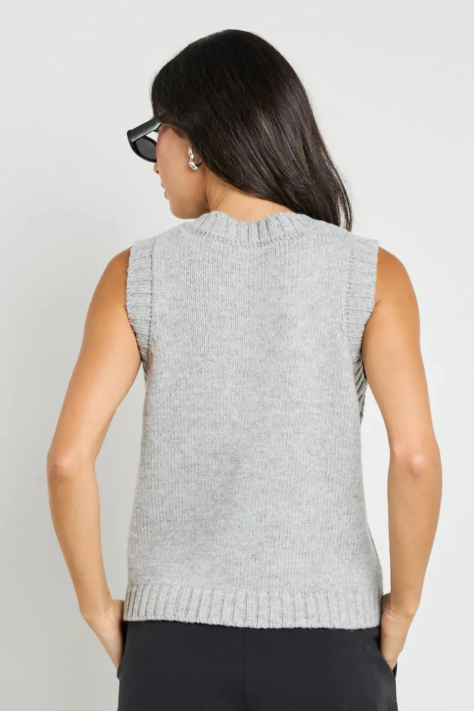 Stamp Grey Marle Crewneck Knit Vest Top - Grey Marle