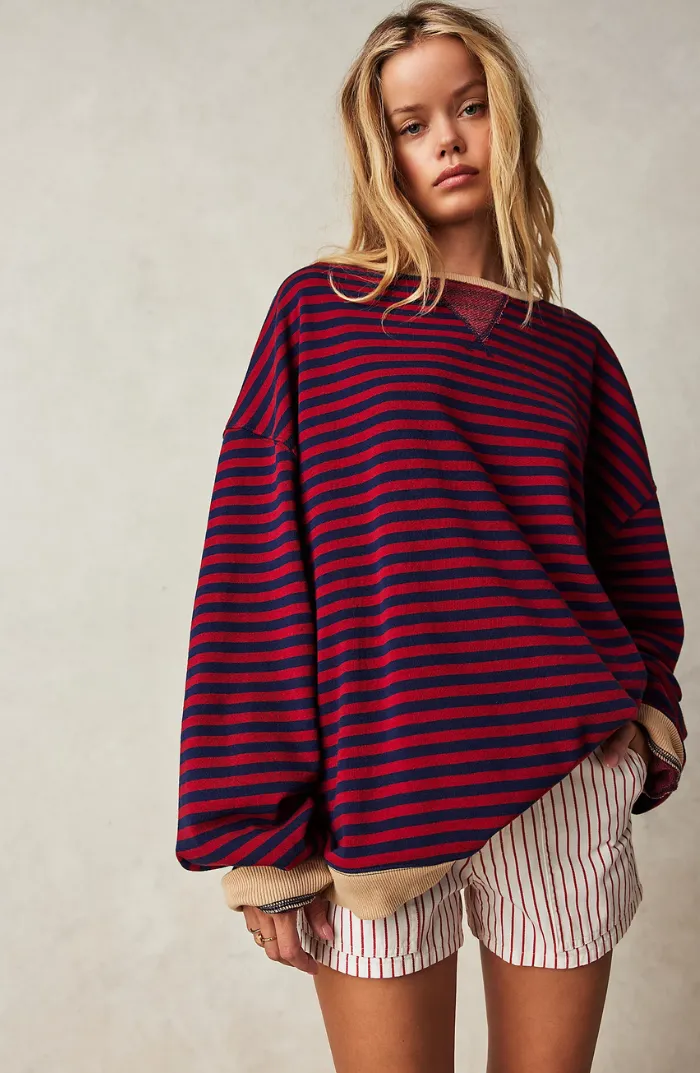 Striped Relaxed Fit Long Sleeve Top