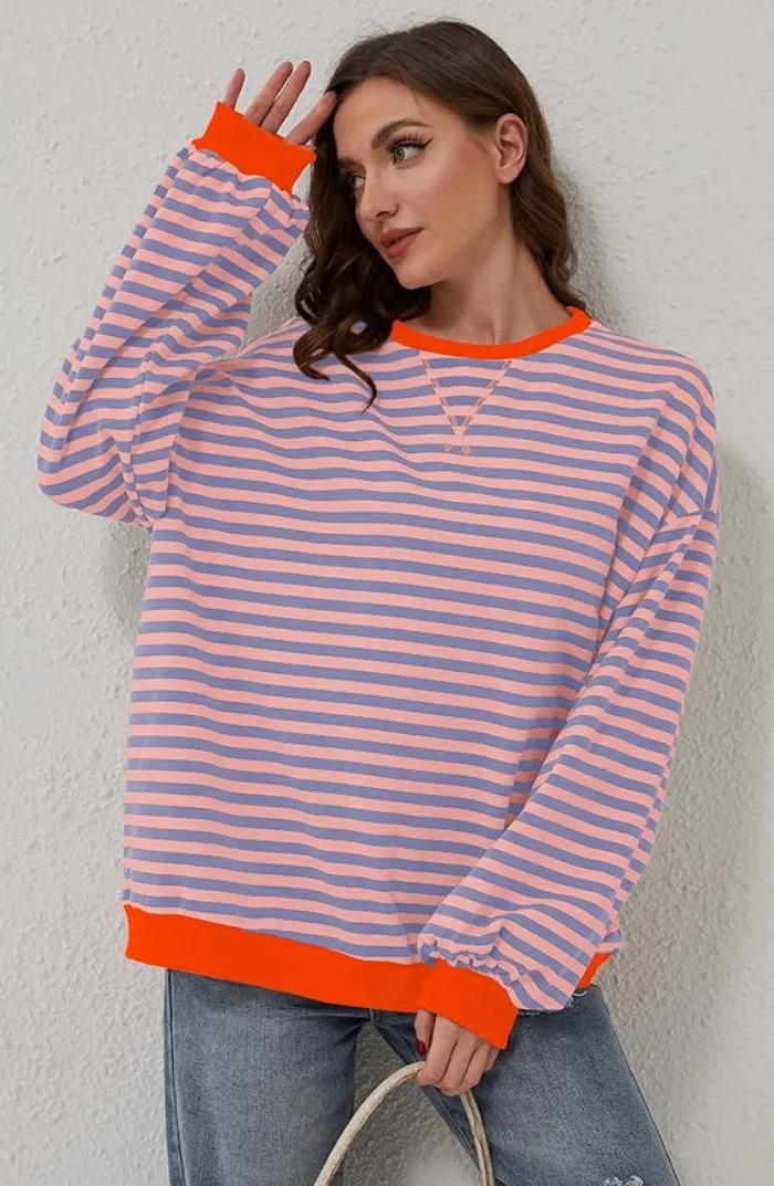Striped Relaxed Fit Long Sleeve Top