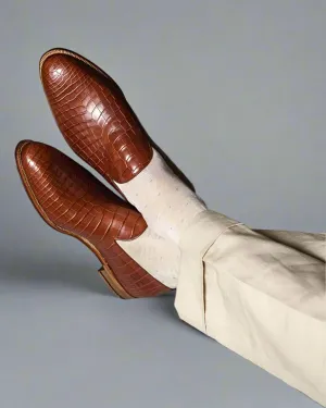 Tan Croc Print Leather Carmona Loafers - Loafers