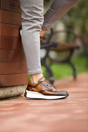 Tan Leather Labasa Lace Up Running Sneakers - Sneaker Shoes