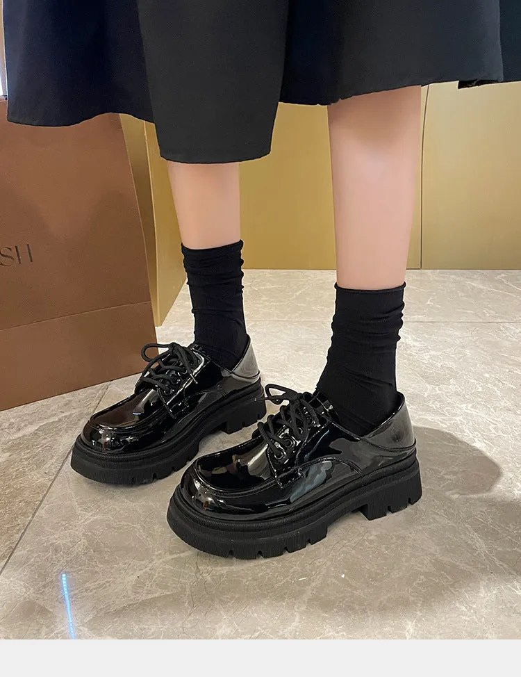 Thick-soled Thick-heeled Women's Lace-up Preppy Loafers