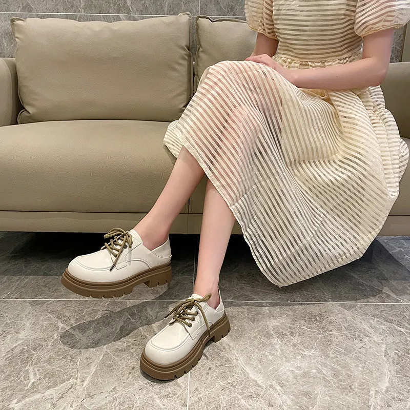 Thick-soled Thick-heeled Women's Lace-up Preppy Loafers