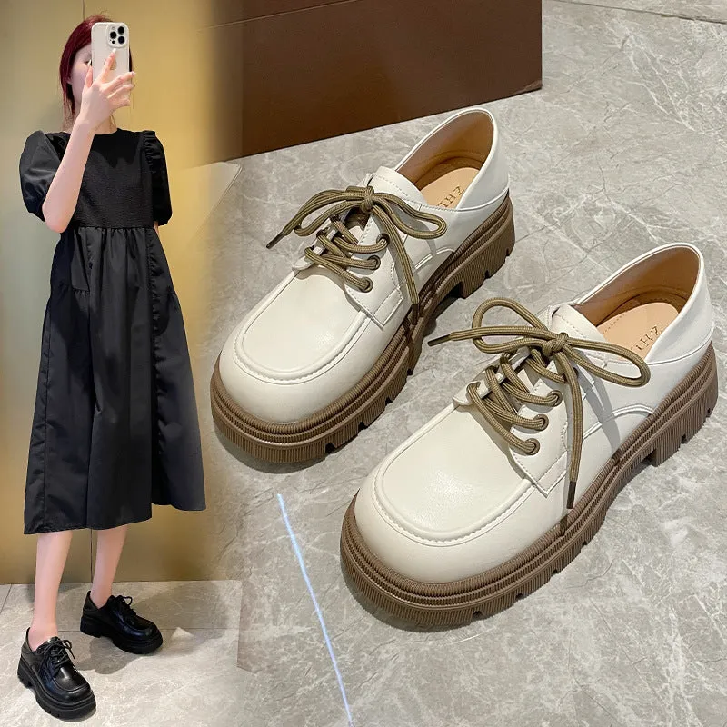 Thick-soled Thick-heeled Women's Lace-up Preppy Loafers