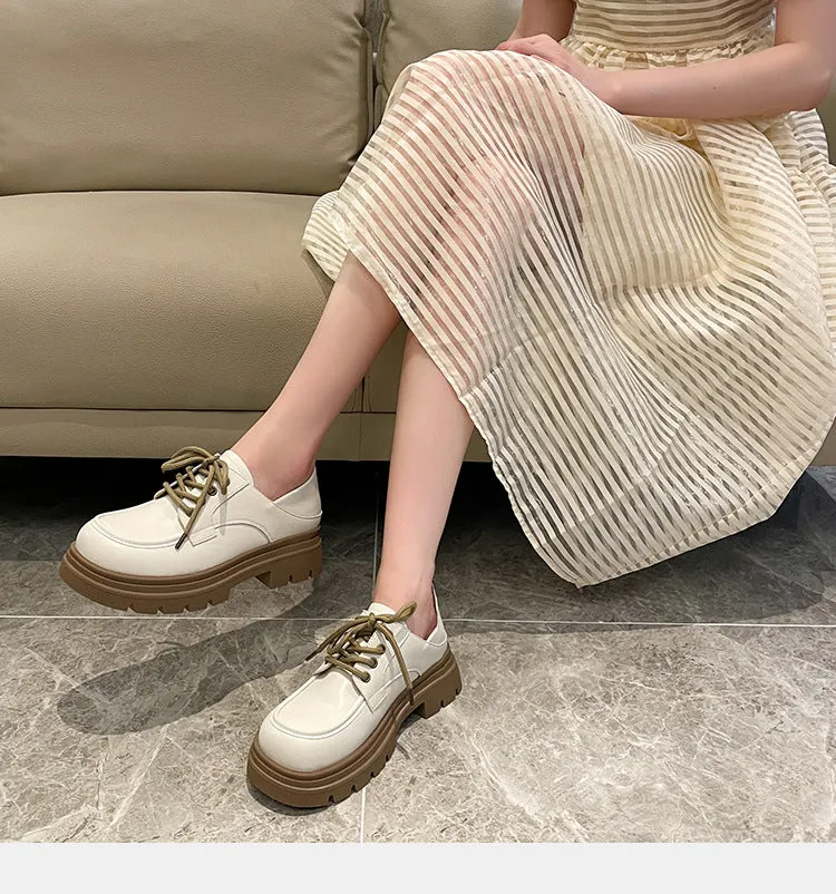 Thick-soled Thick-heeled Women's Lace-up Preppy Loafers