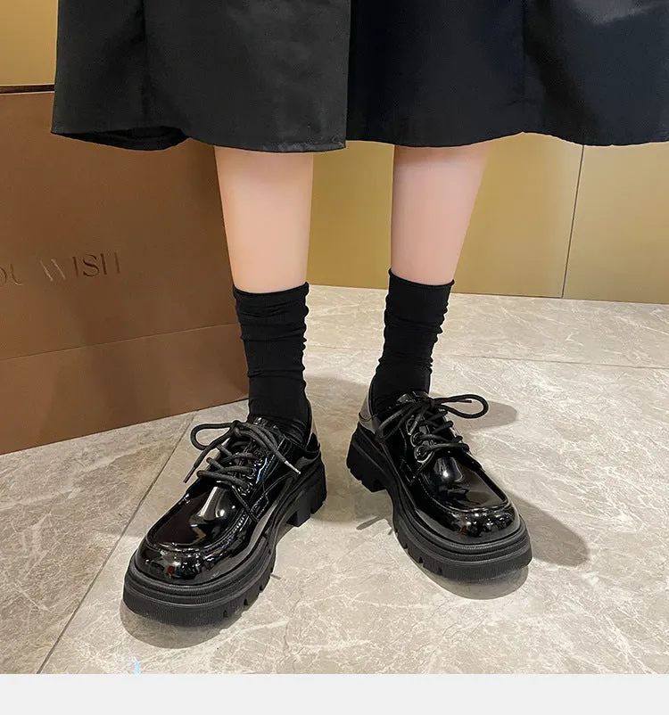 Thick-soled Thick-heeled Women's Lace-up Preppy Loafers