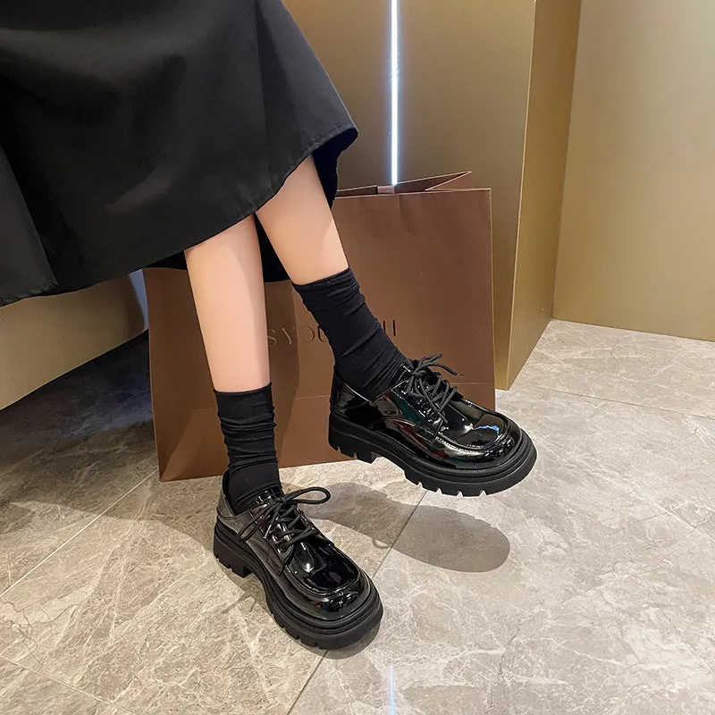 Thick-soled Thick-heeled Women's Lace-up Preppy Loafers