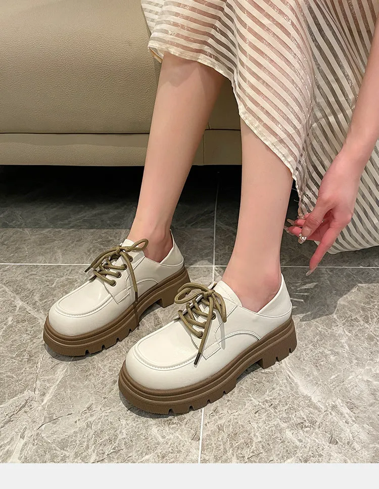 Thick-soled Thick-heeled Women's Lace-up Preppy Loafers
