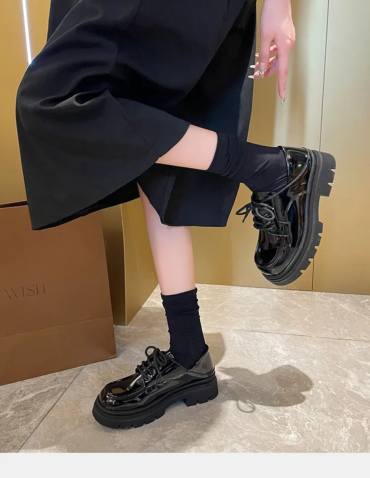 Thick-soled Thick-heeled Women's Lace-up Preppy Loafers
