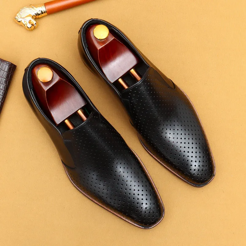 Top Layer Cowhide Men's Leather Shoes Hollow Leather Shoes Men's Summer Business Formal Wear Leather Sandals Genuine Leather Breathable Lazy Loafers Men's Shoes68899