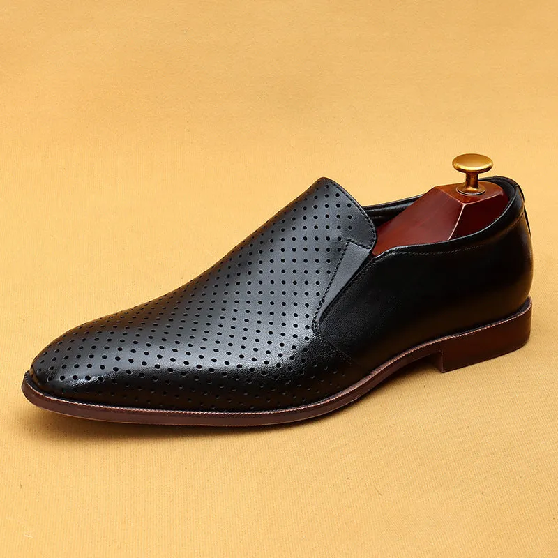 Top Layer Cowhide Men's Leather Shoes Hollow Leather Shoes Men's Summer Business Formal Wear Leather Sandals Genuine Leather Breathable Lazy Loafers Men's Shoes68899