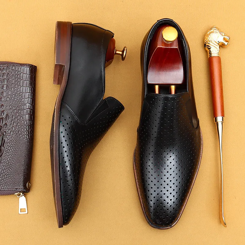 Top Layer Cowhide Men's Leather Shoes Hollow Leather Shoes Men's Summer Business Formal Wear Leather Sandals Genuine Leather Breathable Lazy Loafers Men's Shoes68899