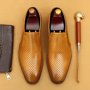Top Layer Cowhide Men's Leather Shoes Hollow Leather Shoes Men's Summer Business Formal Wear Leather Sandals Genuine Leather Breathable Lazy Loafers Men's Shoes68899
