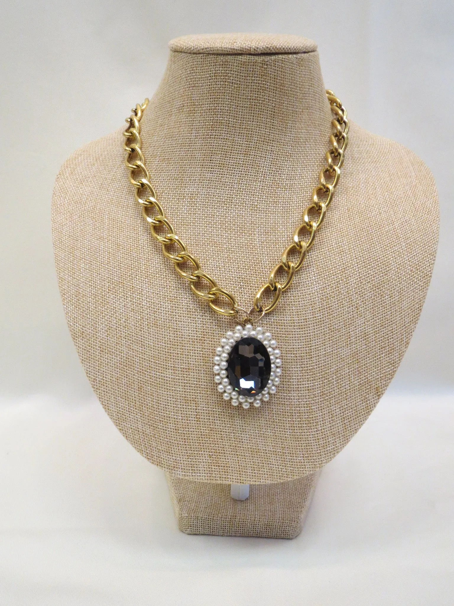 Treska | Pearl Black Diamond Pendant Necklace