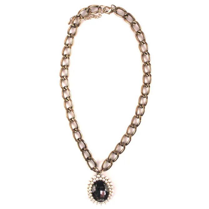 Treska | Pearl Black Diamond Pendant Necklace