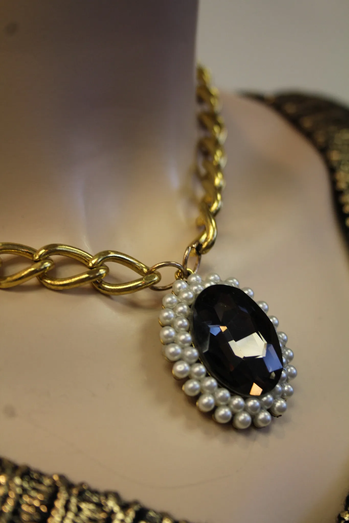 Treska | Pearl Black Diamond Pendant Necklace