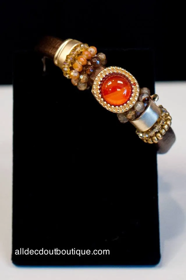 Treska | Rusty Bronze Magnet Bracelet with Stone