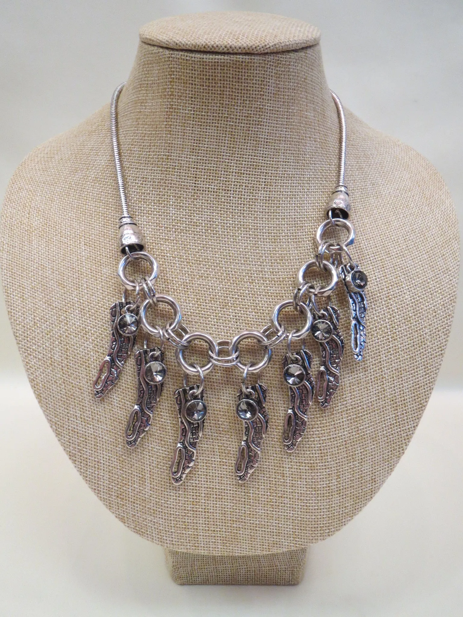 Treska | Wing & Crystal Charm Necklace Silver